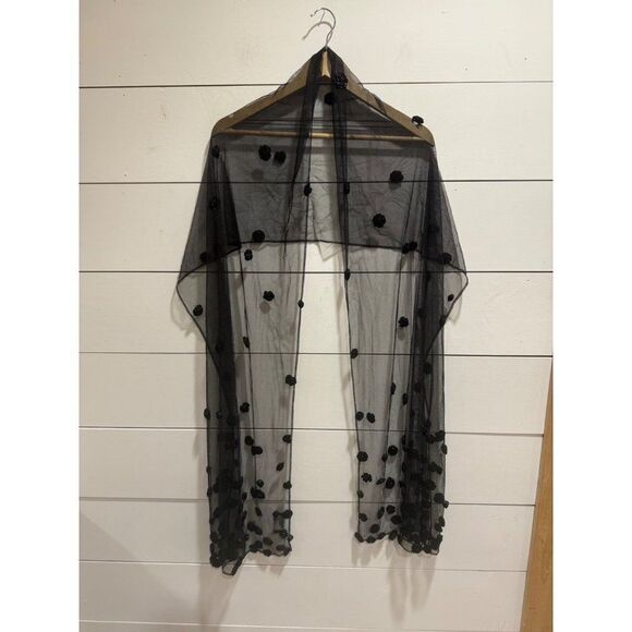 Swee Lo New York Vintage Sheer Flower Embellished Scarf Wrap Shawl Black - Picture 1 of 5